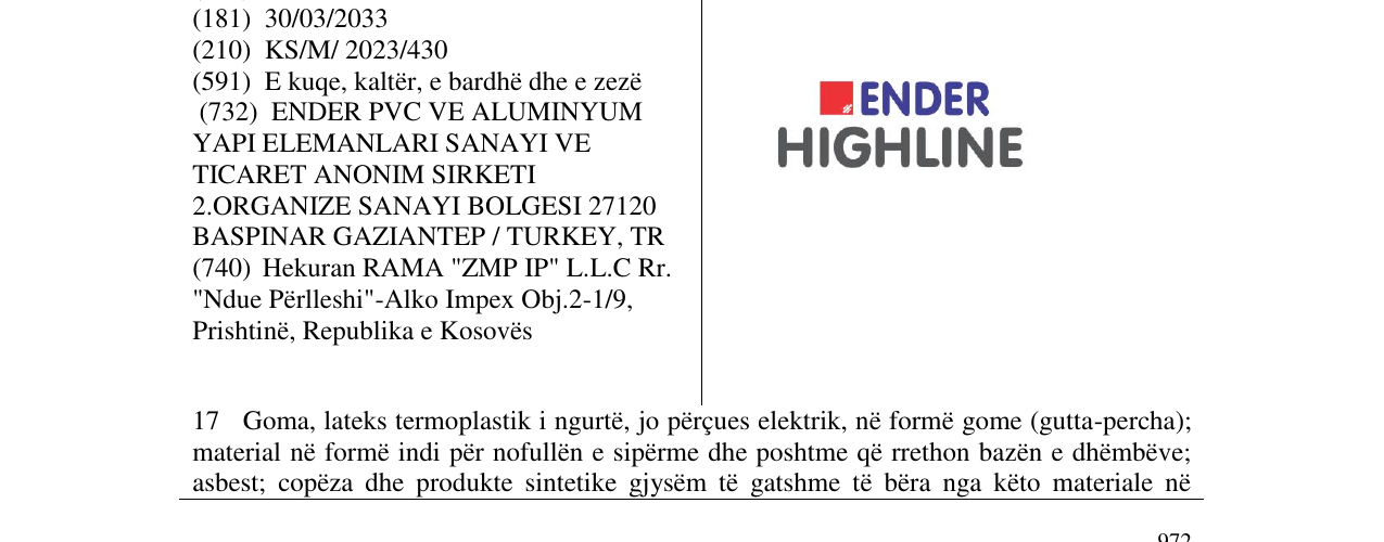 Zëri i markës ENDER HIGHLINE në buletin