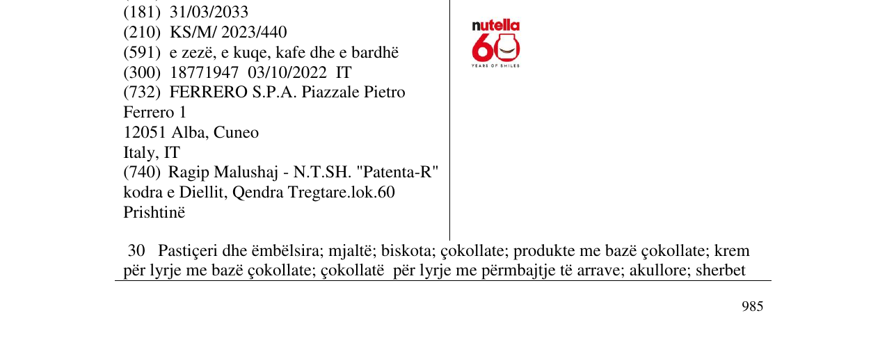 Zëri i markës NUTELLA në buletin