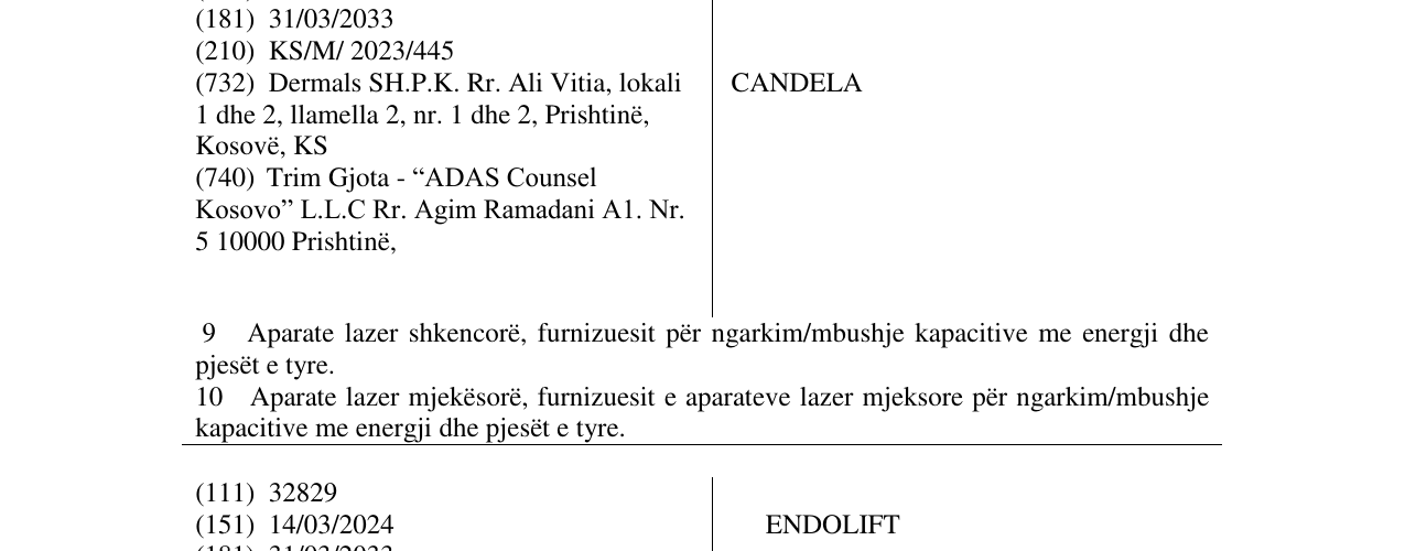 Zëri i markës CANDELA në buletin
