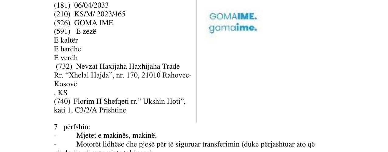 Zëri i markës GOMA IME në buletin