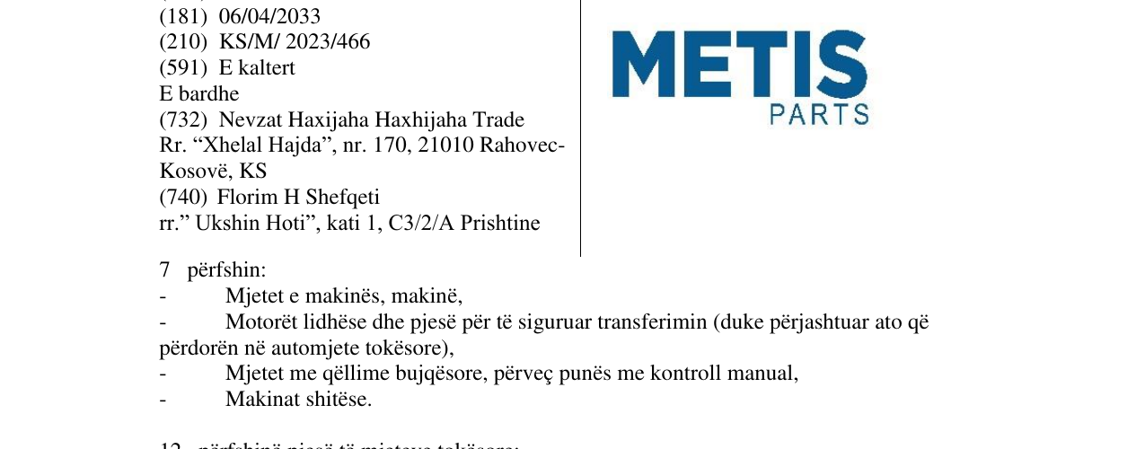 Zëri i markës METIS PARTS në buletin