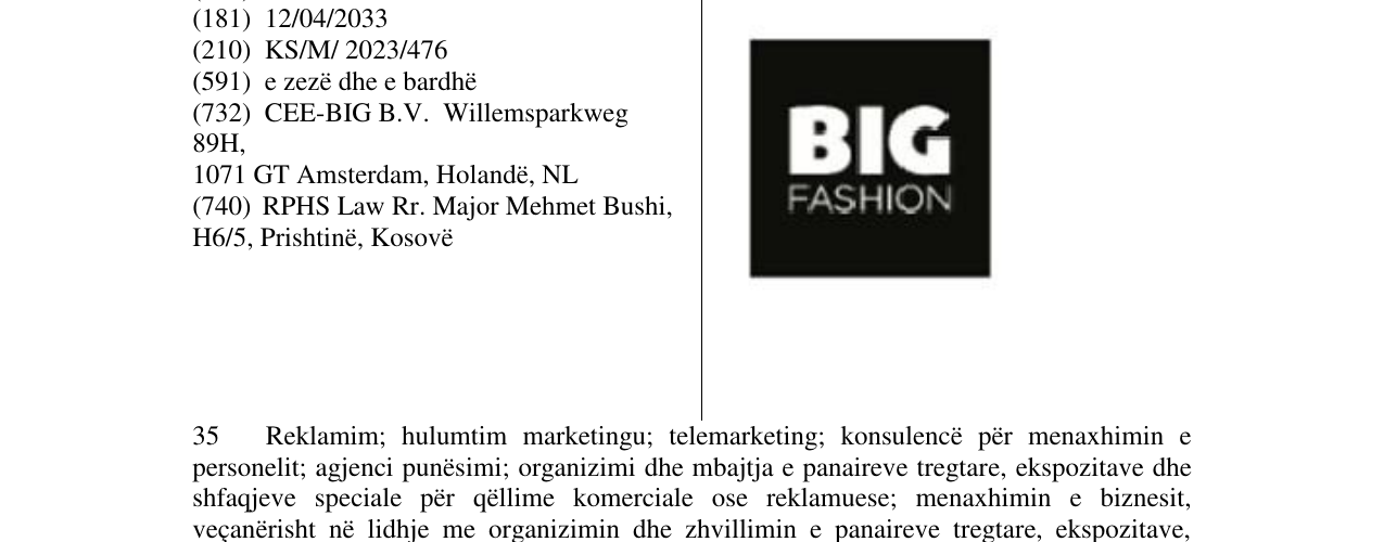 Zëri i markës BIG FASHION në buletin