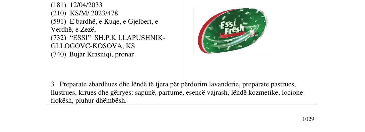 Zëri i markës ESSI FRESH në buletin