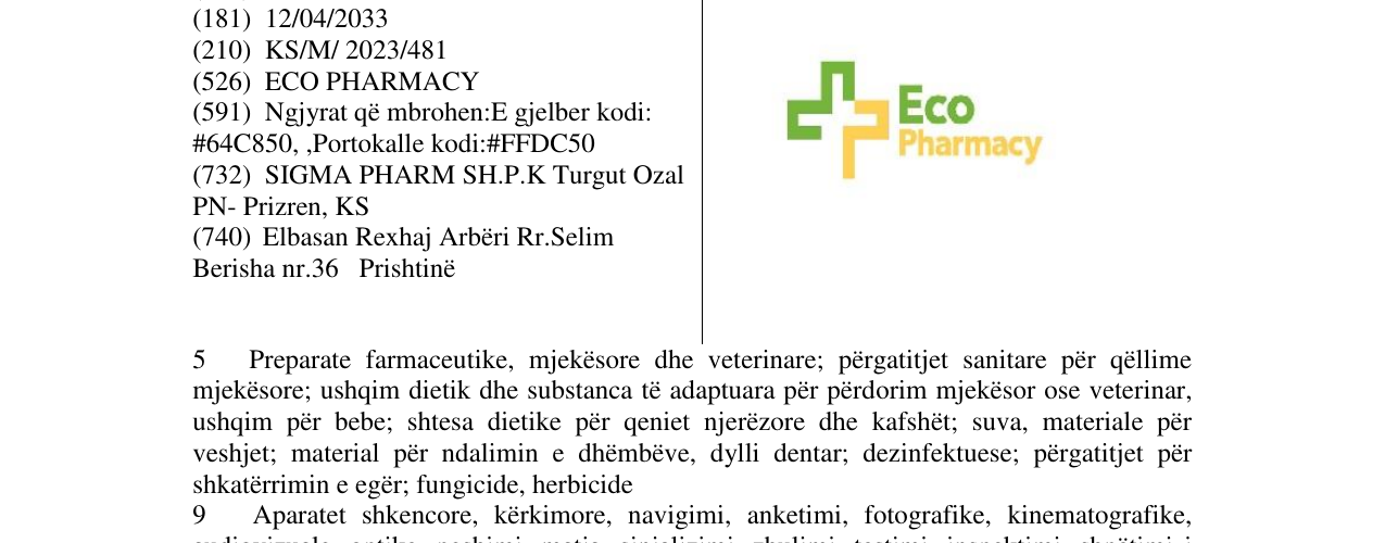 Zëri i markës ECO PHARMACY në buletin