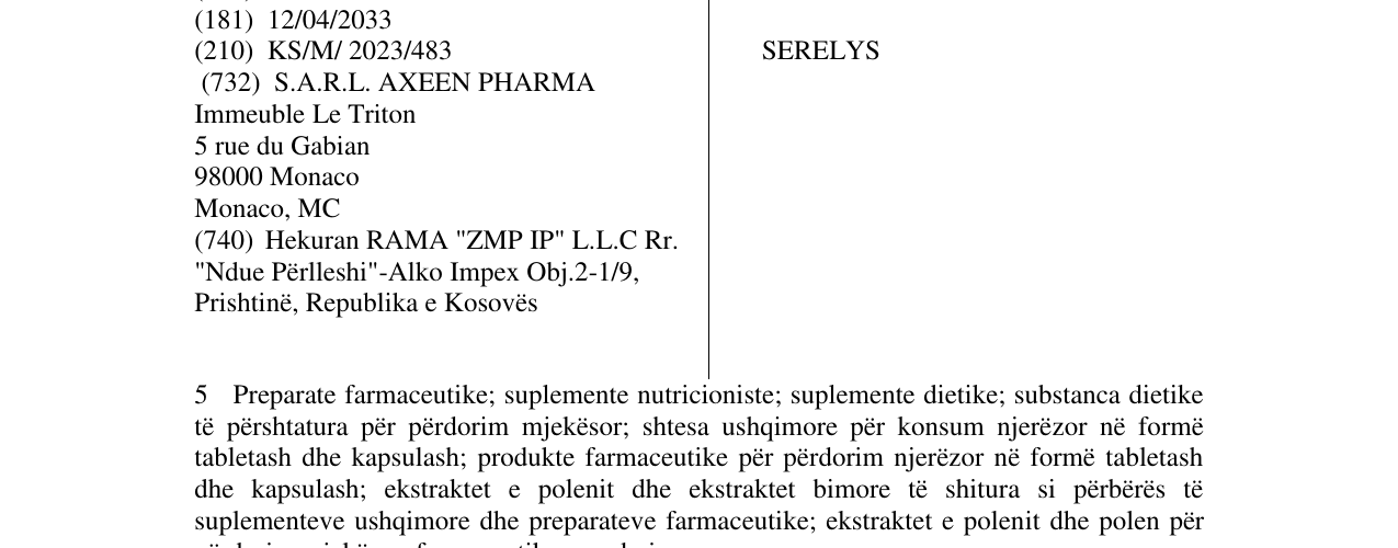 Zëri i markës SERELYS në buletin