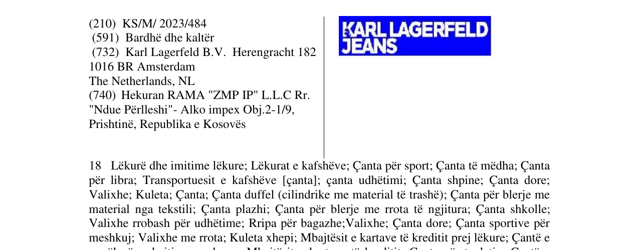 Zëri i markës karl lagerfeld jeans në buletin