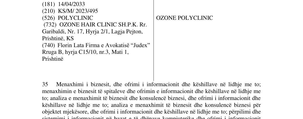 Zëri i markës OZONE POLYCLINIC në buletin