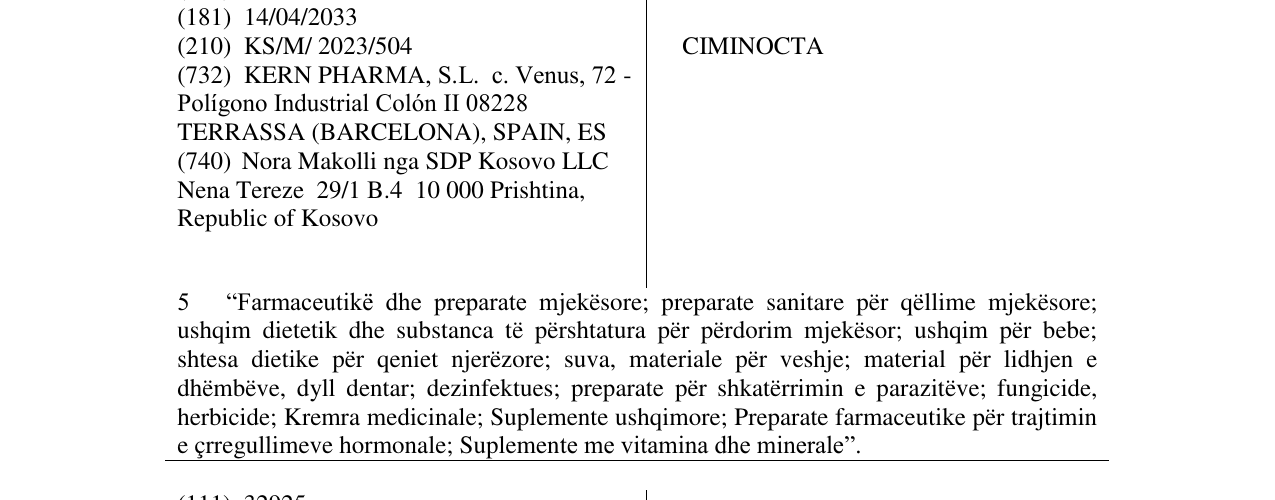 Zëri i markës CIMINOCTA në buletin