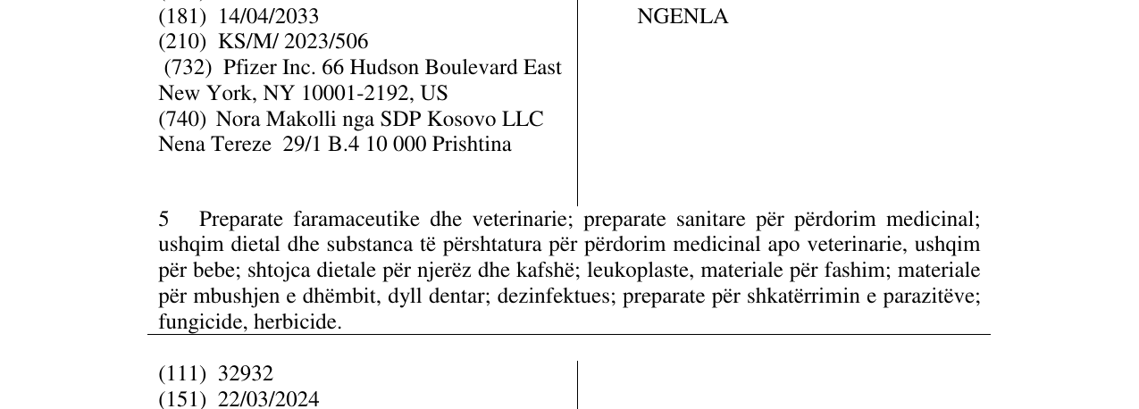 Zëri i markës NGENLA në buletin