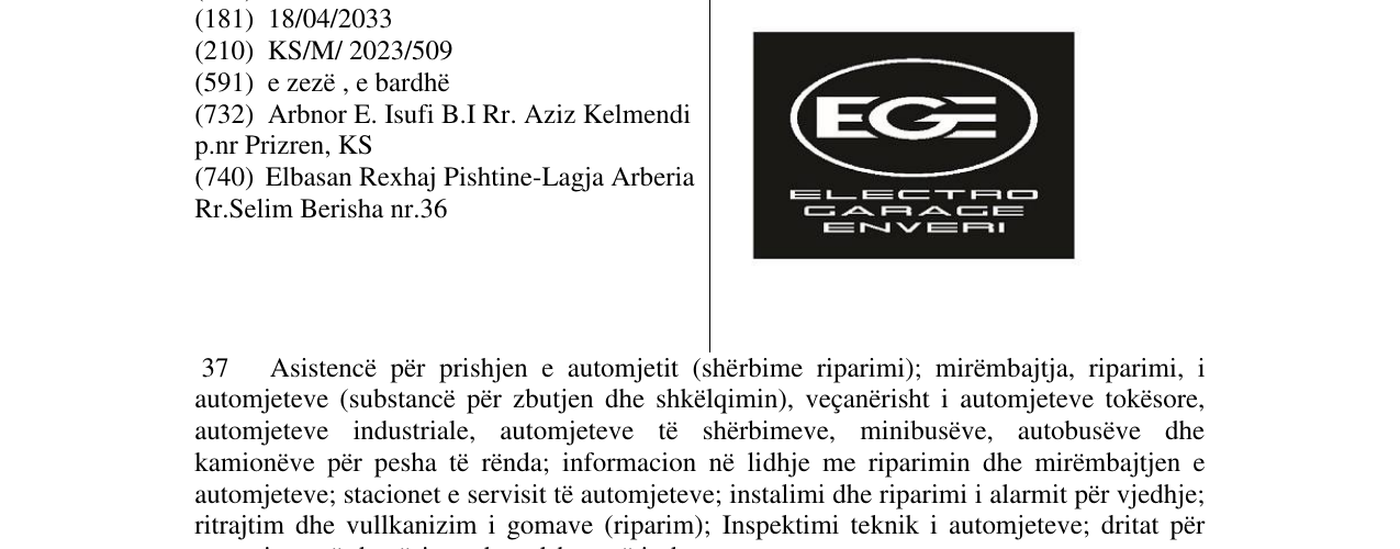 Zëri i markës ELECTRO GARAGE ENVERI në buletin