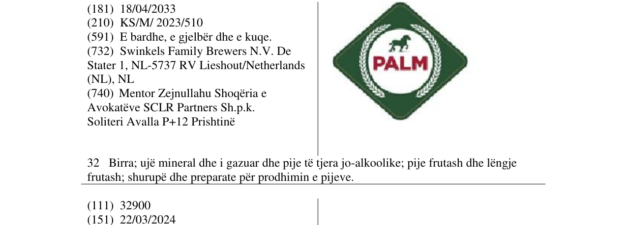 Zëri i markës PALMA në buletin