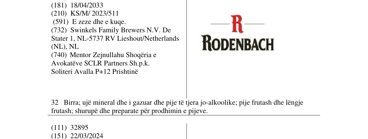 Zëri i markës RODENBACH në buletin