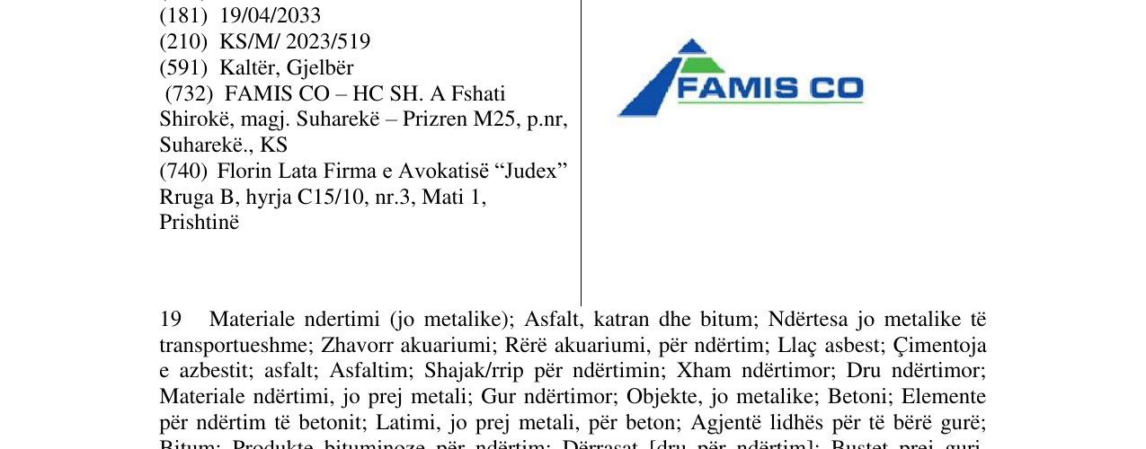 Zëri i markës FAMIS CO në buletin