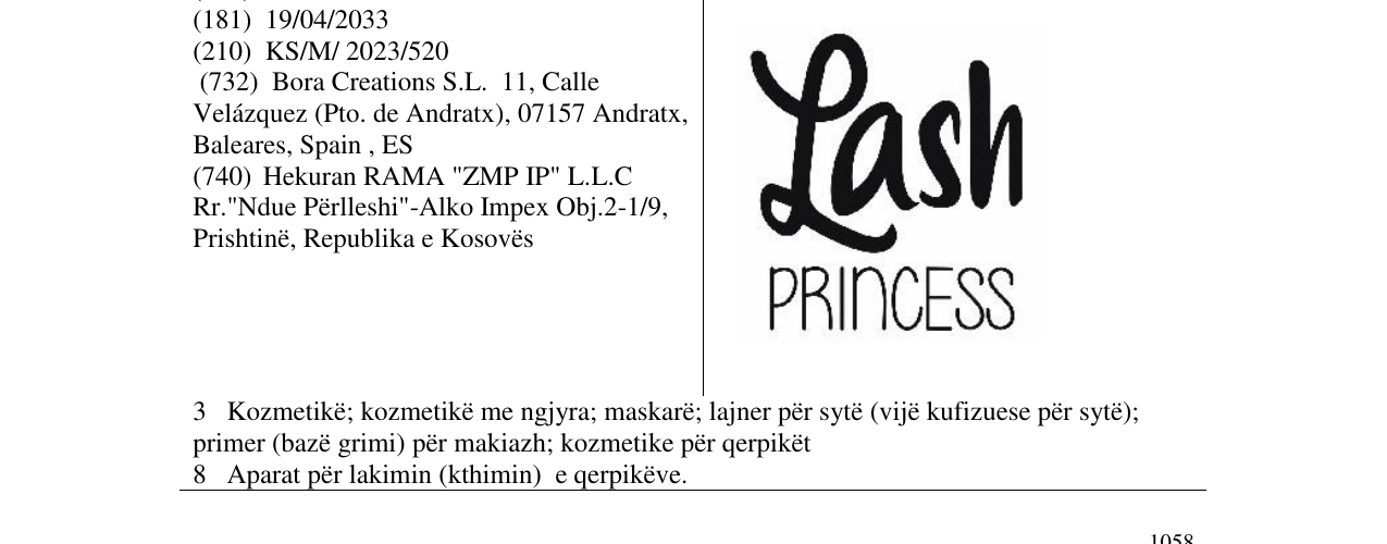 Zëri i markës LASH PRINCESS në buletin