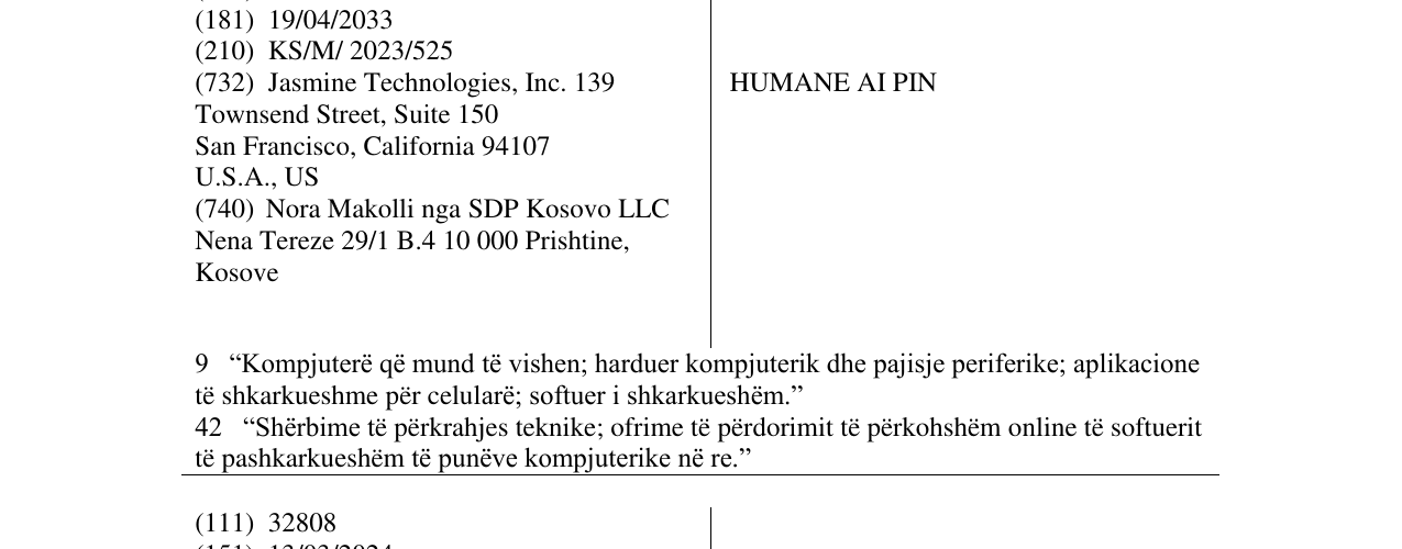 Zëri i markës HUMANE AI PIN në buletin