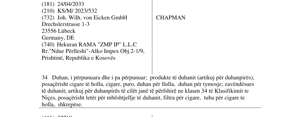 Zëri i markës CHAPMAN në buletin