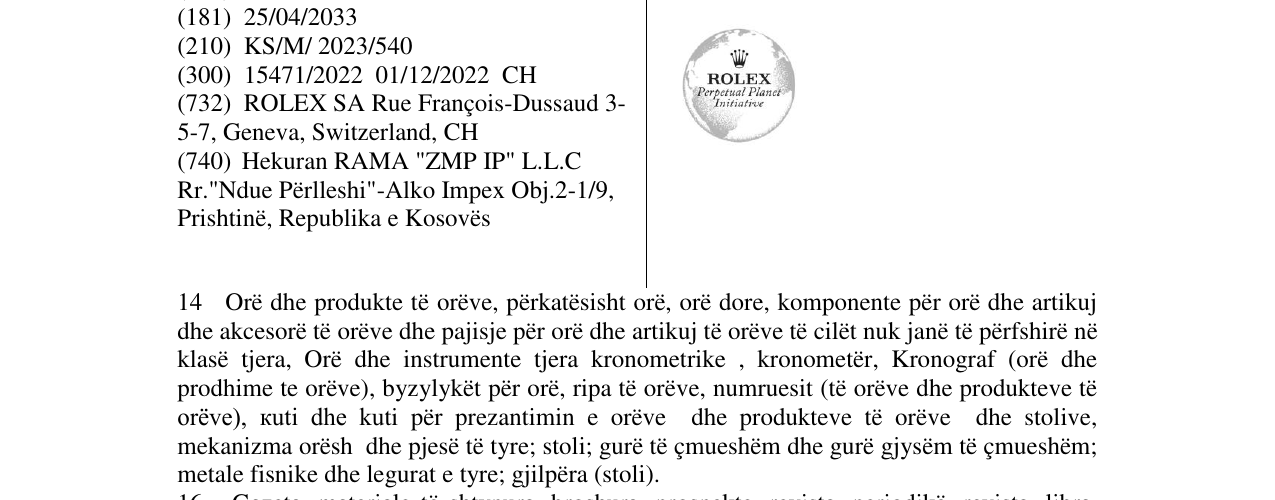 Zëri i markës ROLEX në buletin