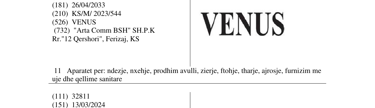 Zëri i markës VENUS në buletin