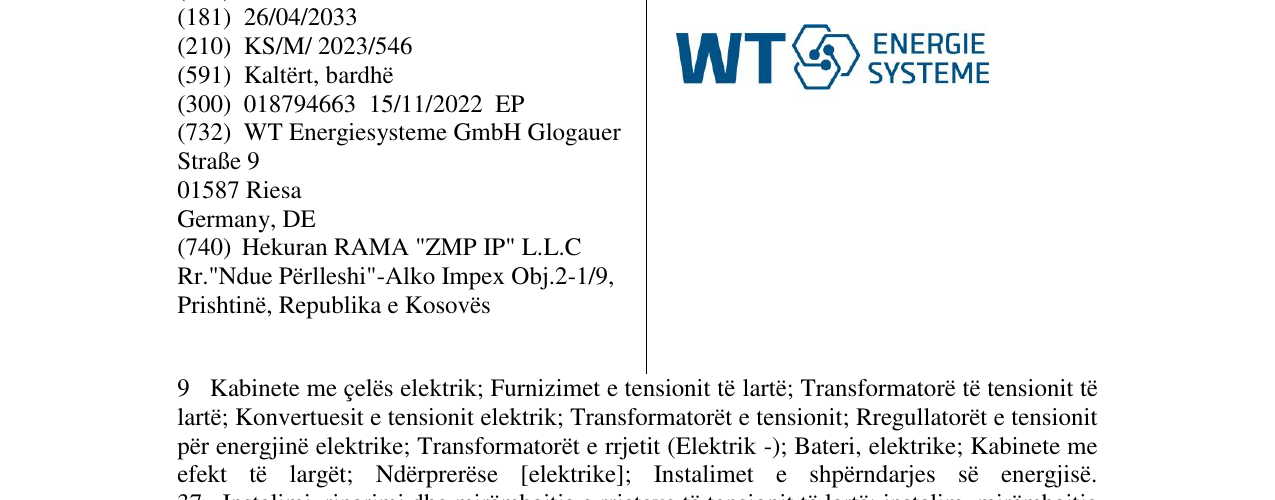 Zëri i markës WT ENERGIE SYSTEME në buletin