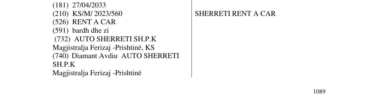 Zëri i markës SHERRETI RENT A CAR në buletin