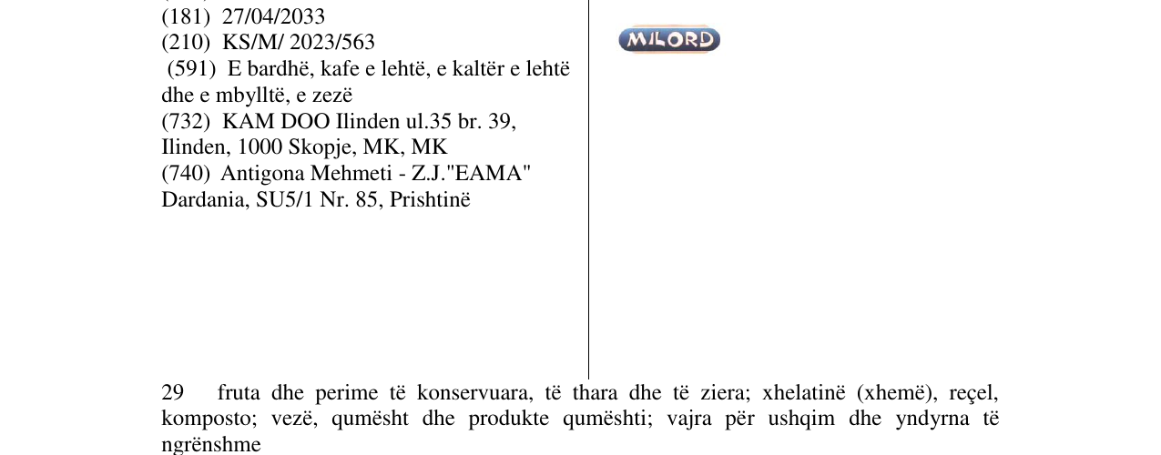 Zëri i markës MILORD në buletin