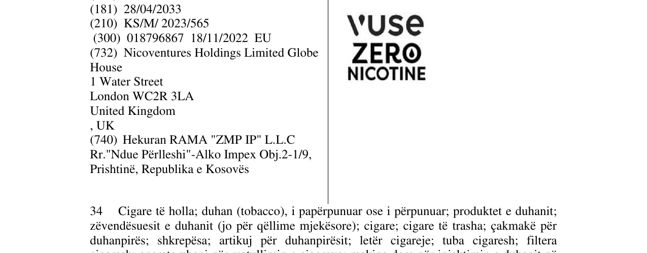 Zëri i markës vuse zero nicotine në buletin