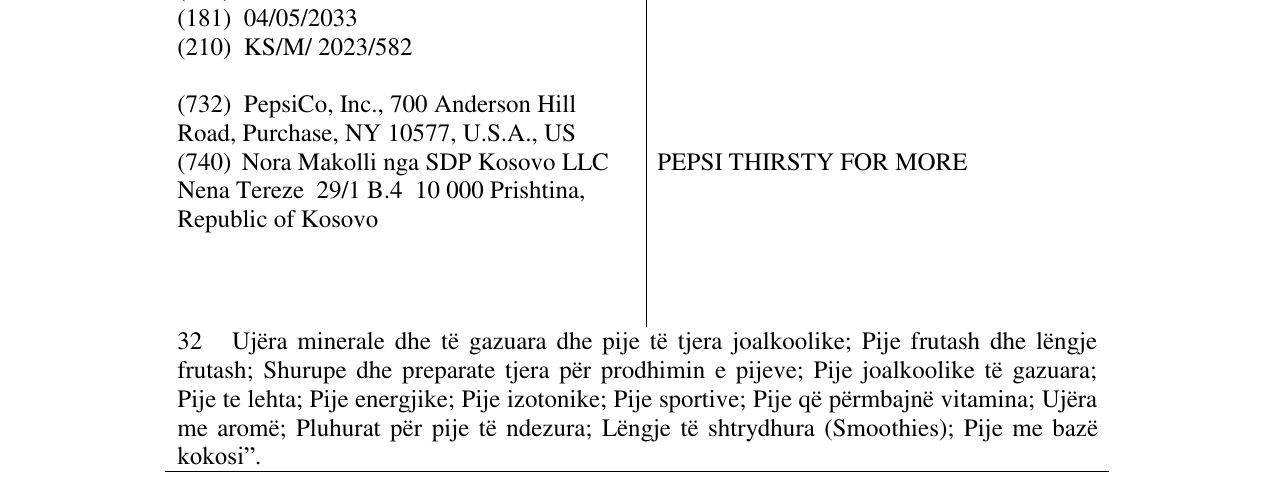 Zëri i markës PEPSI THIRSTY FOR MORE në buletin