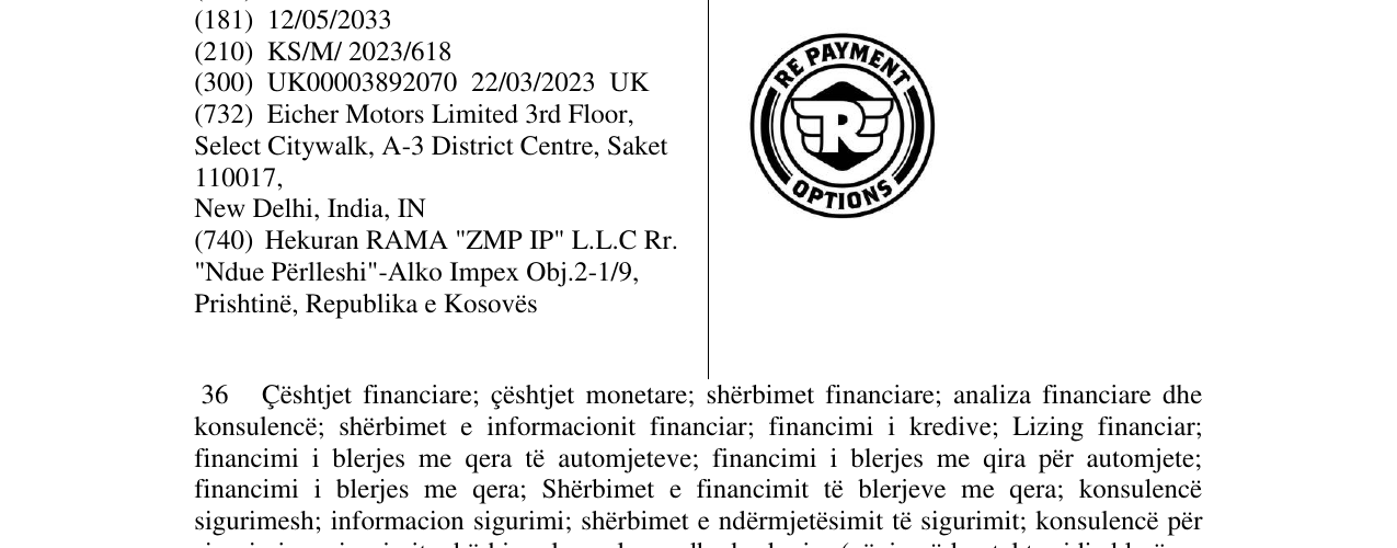 Zëri i markës RE PAYMENT në buletin