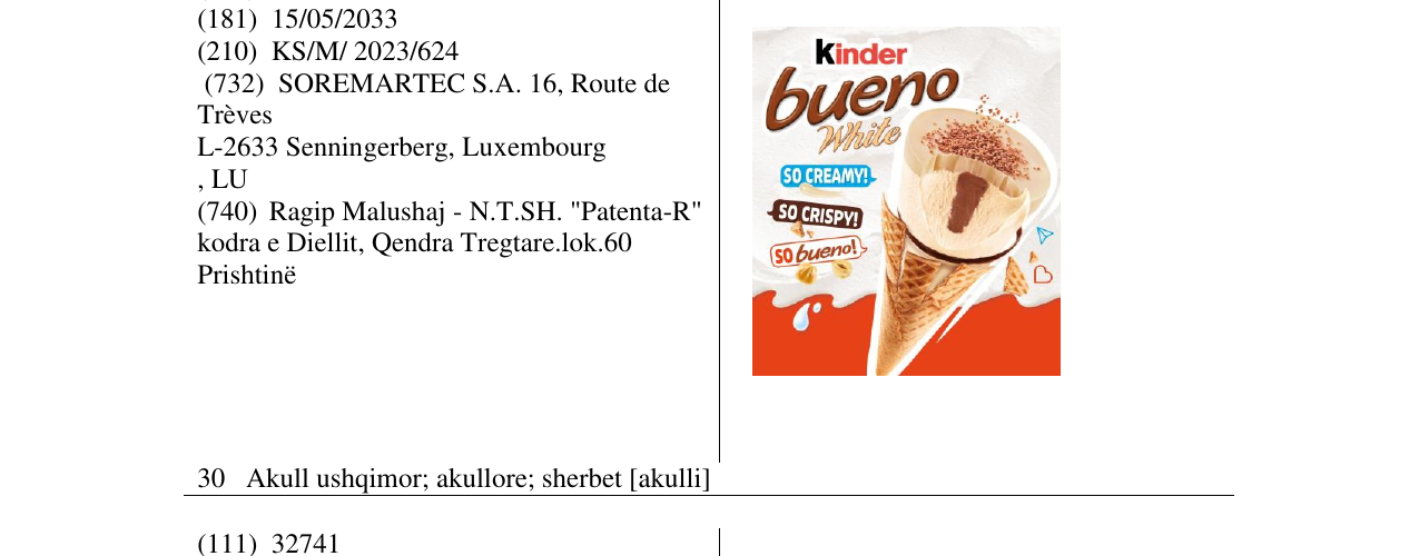 Zëri i markës kinder bueno white në buletin