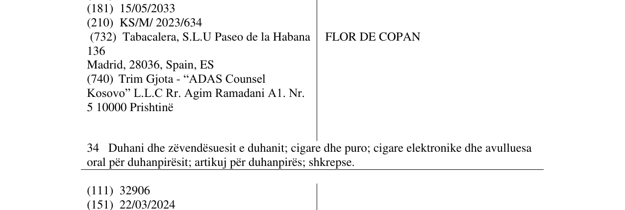 Zëri i markës FLOR DE COPAN në buletin
