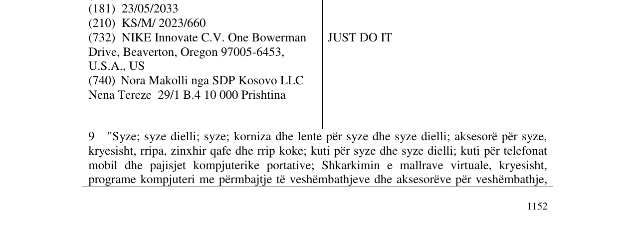 Zëri i markës JUST DO IT në buletin