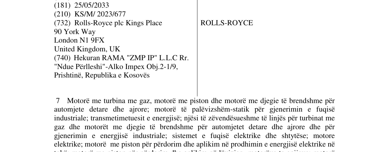 Zëri i markës ROLLS-ROYCE në buletin