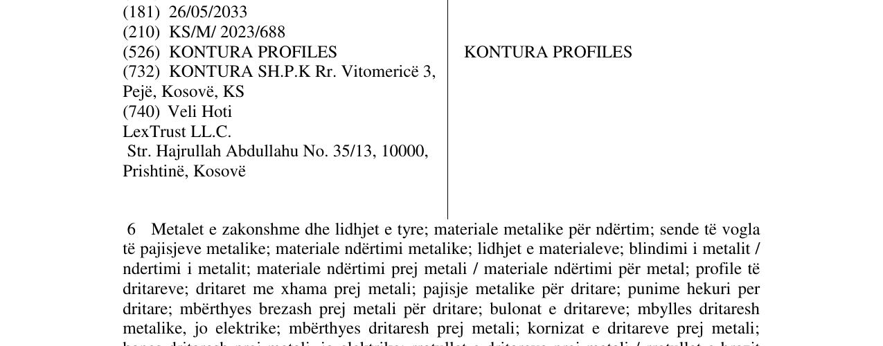Zëri i markës KONTURA PROFILES në buletin