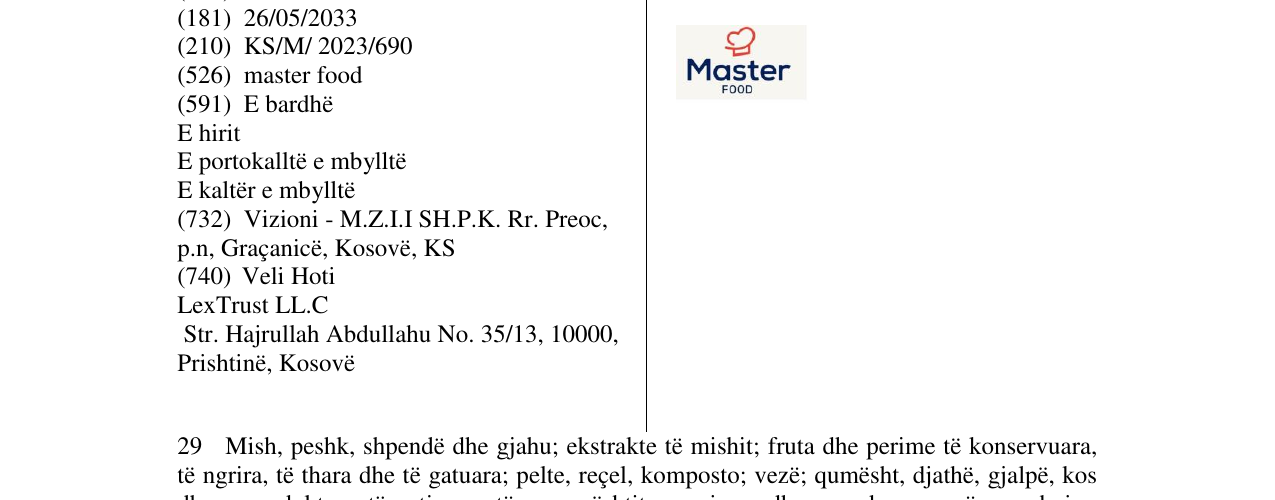 Zëri i markës Master food në buletin
