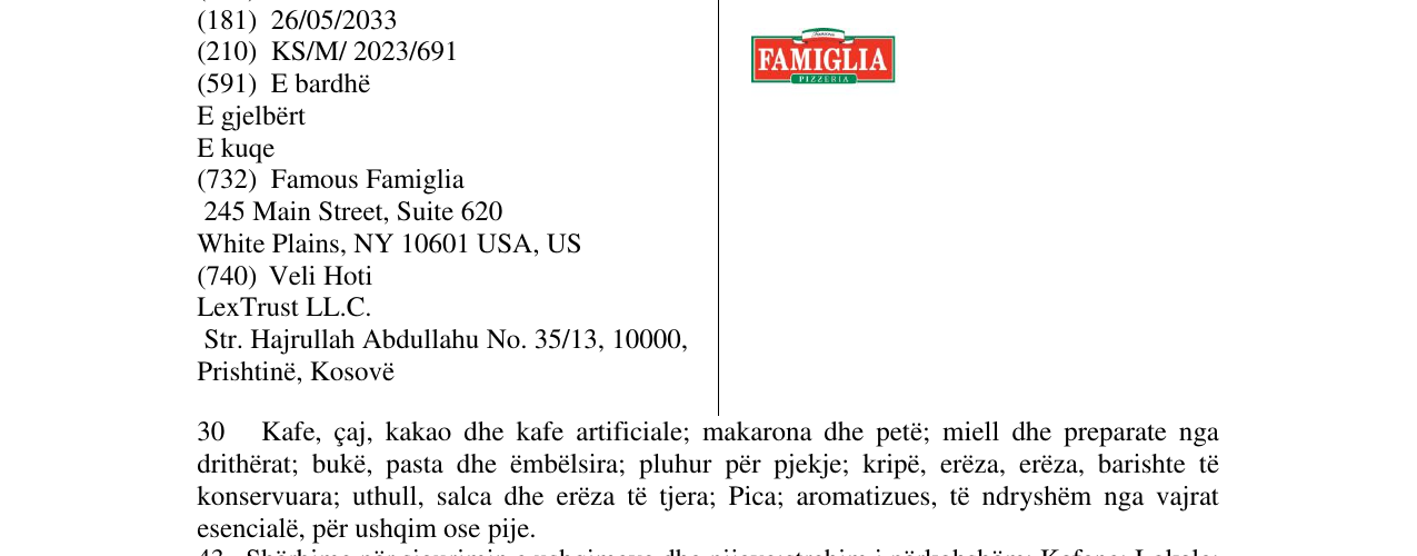 Zëri i markës famiglia në buletin