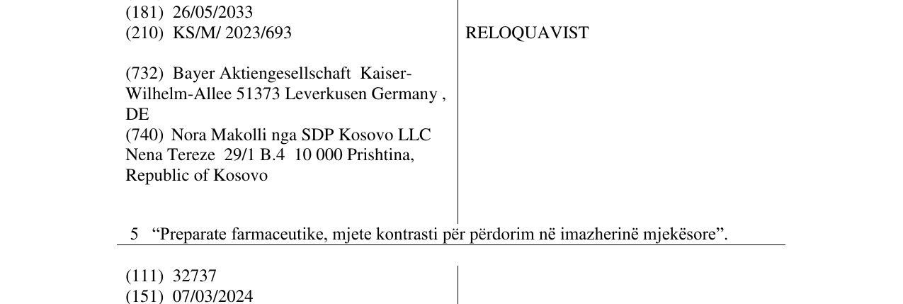 Zëri i markës RELOQUAVIST në buletin