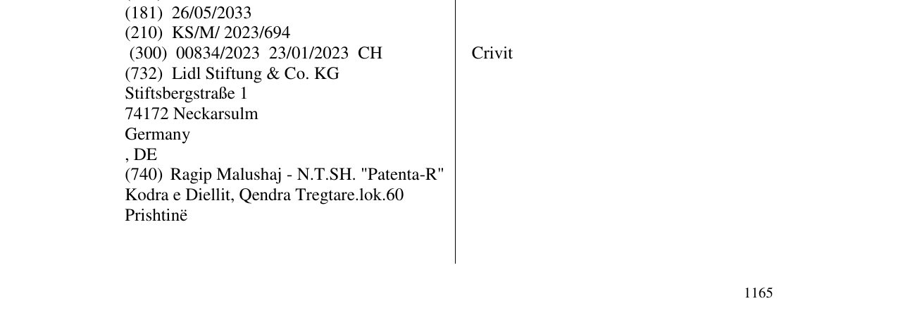 Zëri i markës Crivit në buletin