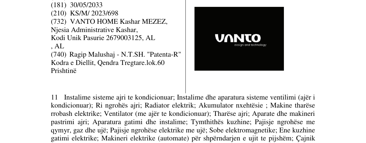 Zëri i markës VANTO në buletin