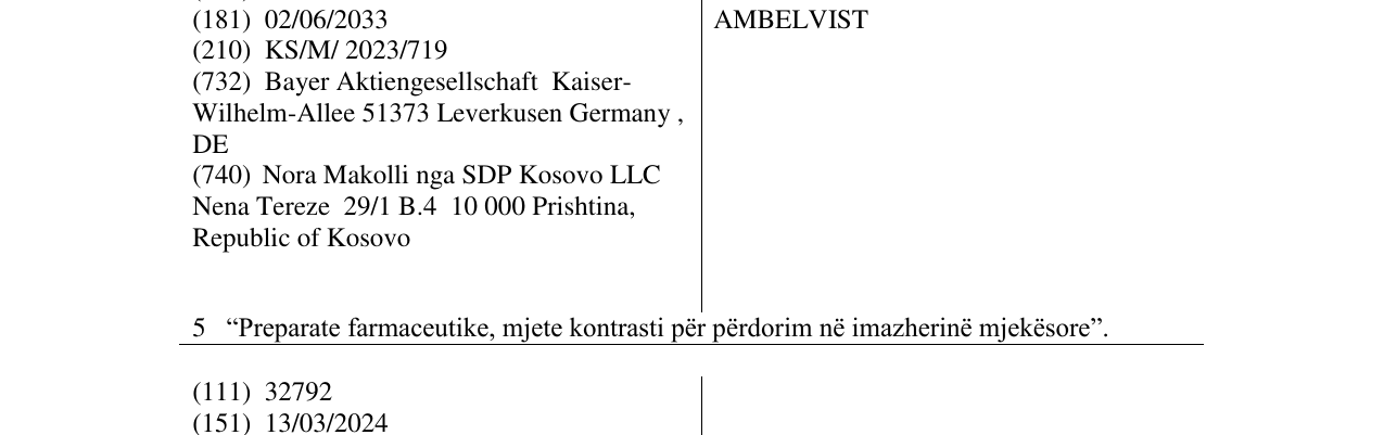 Zëri i markës AMBELVIST në buletin