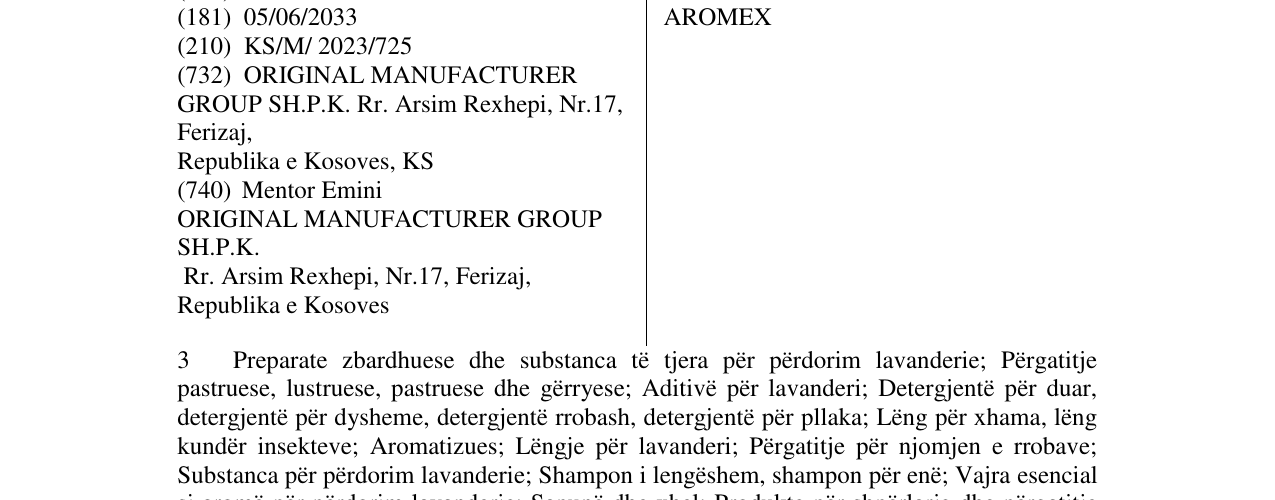 Zëri i markës AROMEX në buletin