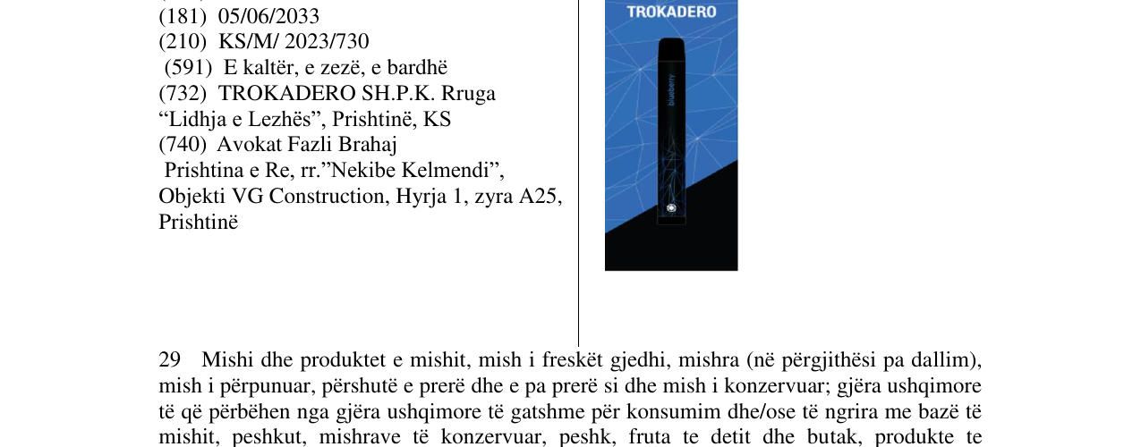 Zëri i markës TROKADERO në buletin