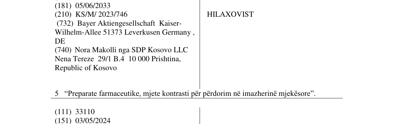 Zëri i markës HILAXOVIST në buletin