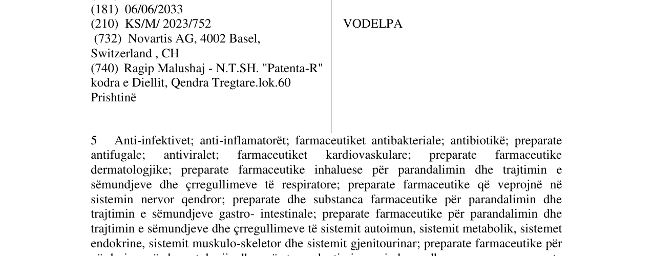 Zëri i markës VODELPA në buletin