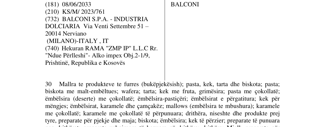 Zëri i markës BALCONI në buletin