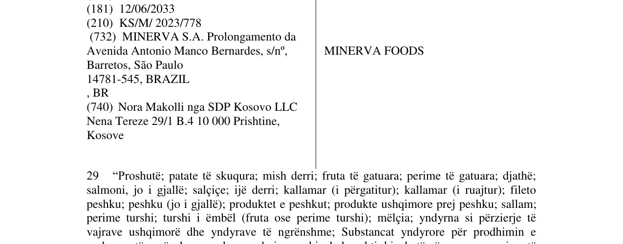 Zëri i markës MINERVA FOODS në buletin