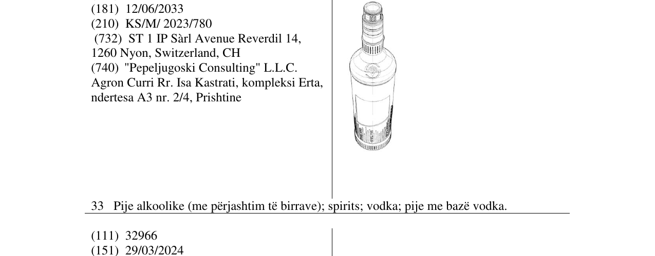 Zëri i markës ST 1 IP Sàrl në buletin