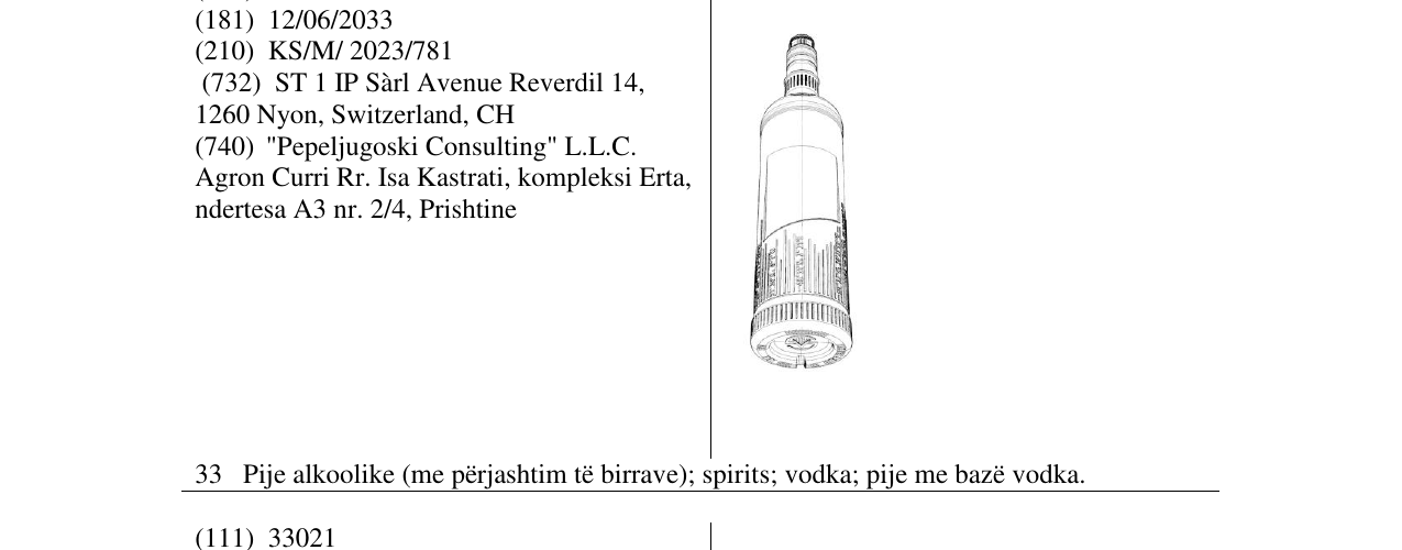 Zëri i markës ST 1 IP Sàrl në buletin