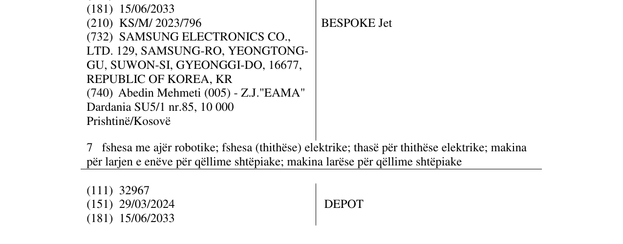Zëri i markës BESPOKE Jet në buletin