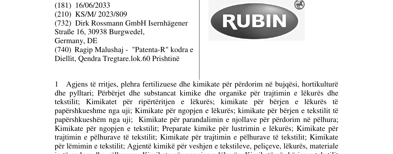 Zëri i markës RUBIN në buletin