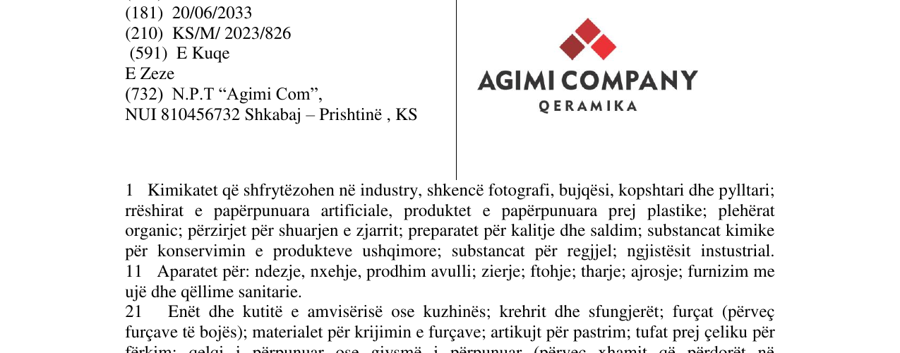 Zëri i markës AGIMI COMPANY në buletin